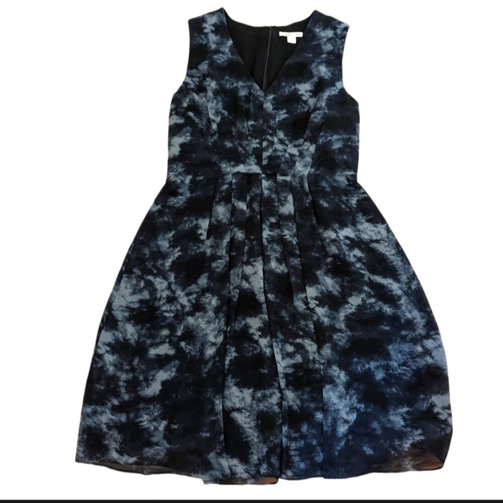 Coldwater Creek V Neck Tie Dye Pleated Fit and Flare Flowy Dress